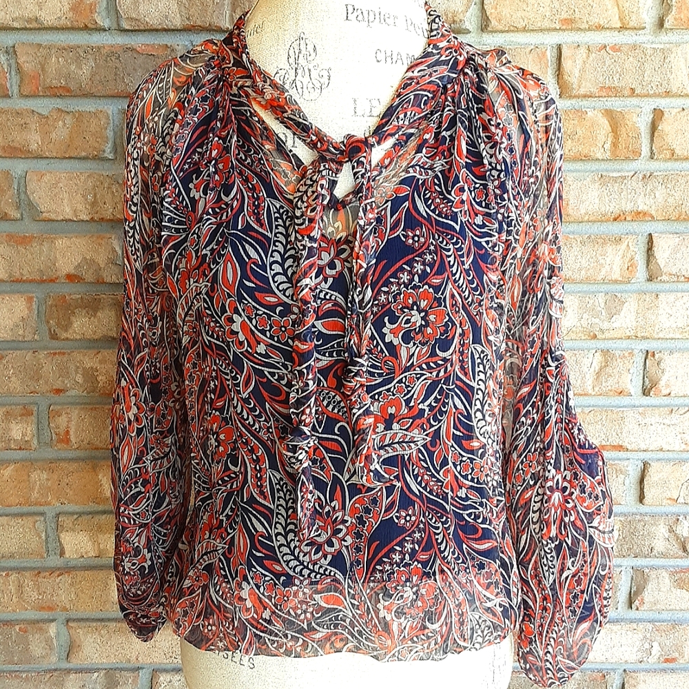 Akiko 100% Silk Floral Paisley Print Split Sleeve Blouse.